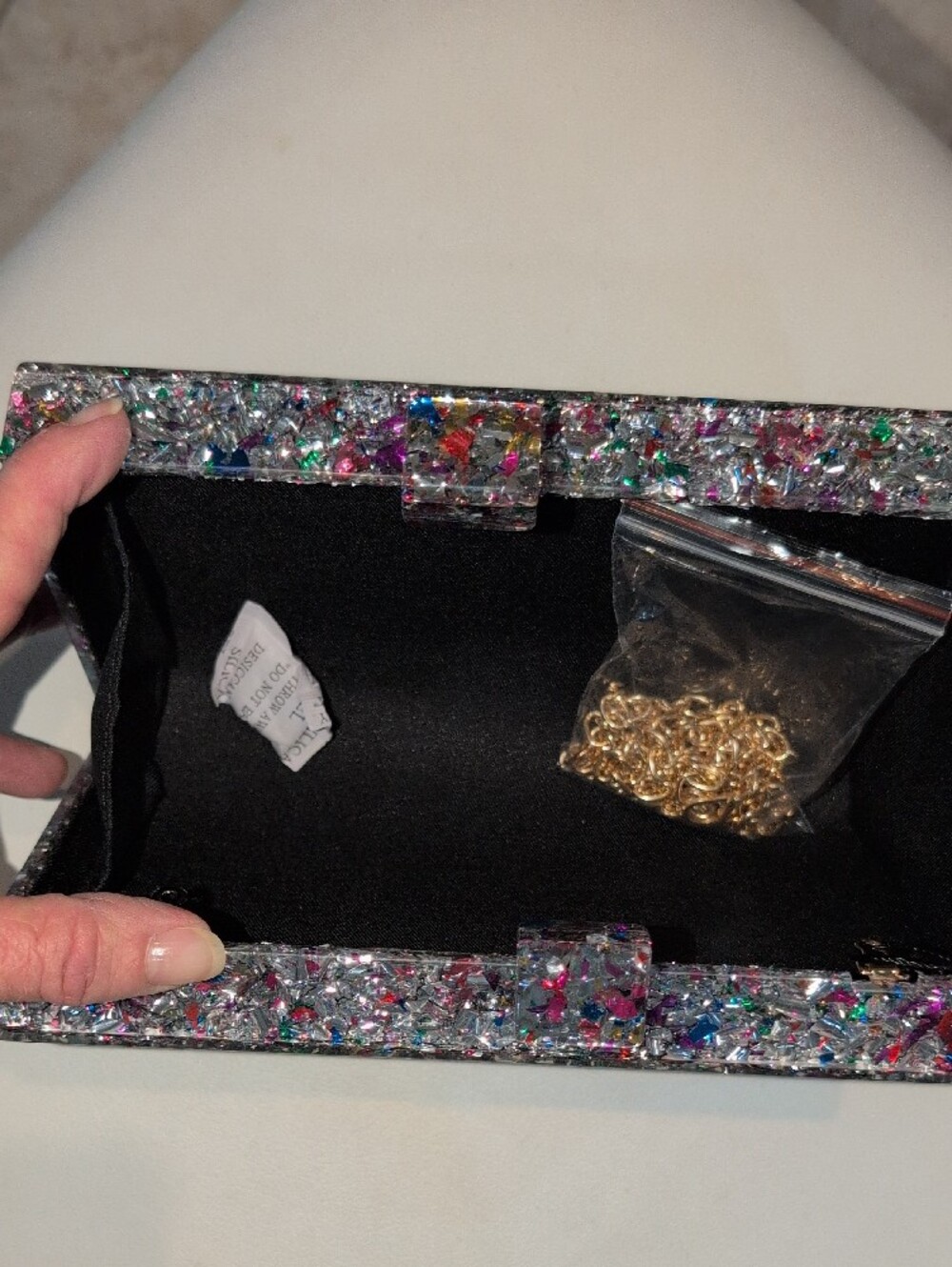 City Glitter Evil Eye Clutch - Silver Multicolor With Crossbody Strap - Picture 11 of 16